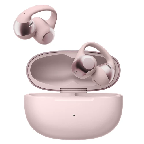 Etui ładujące z dwoma słuchawkami OpenDots Pink w środku