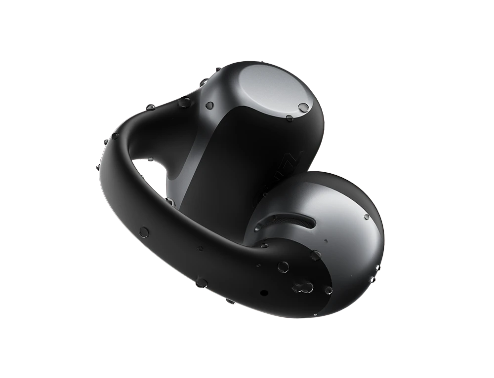 Krople wody na słuchawkach Shokz OpenDots One Black