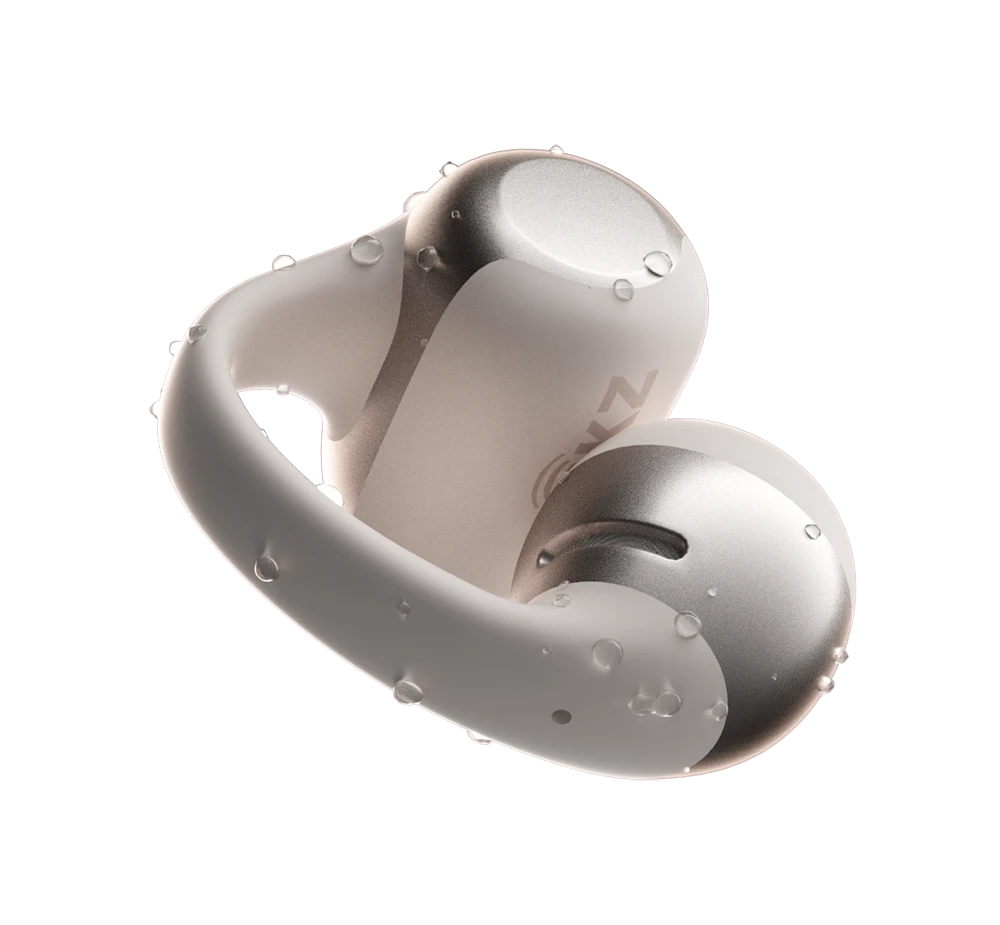 Krople deszczu spadają na słuchawki Shokz OpenDots One Grey