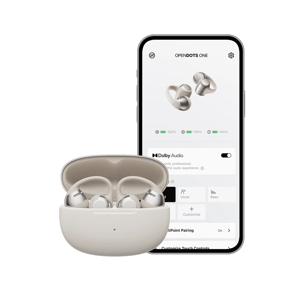 Aplikacja umożłiwia regulacje brzmienia Shokz OpenDots One Grey